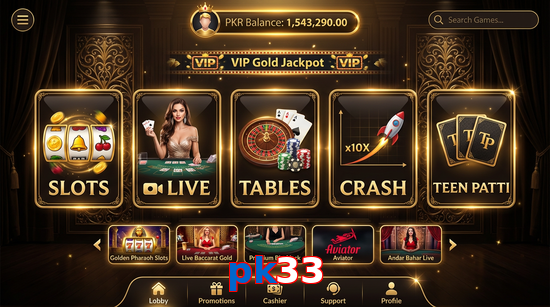 Main screen of Pk33 casino page for PK players